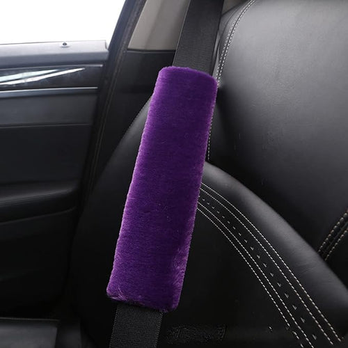 1 Set 6 Pcs Fluffy Car Steering Wheel Cover & Seat Belt Shoulder Pads & Handbrake Cover & Gear Shift Cover Set & Seat Belt Shoulder Pads Faux Wool Universal Fit Car Interior Accessories (Purple)