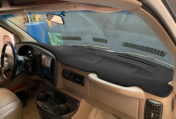 Dash Cover Mat Custom Fit for Chevy Chevrolet Express/GMC Savana Van Dashboard Pad Cap Carpet Protector K200 (Black)