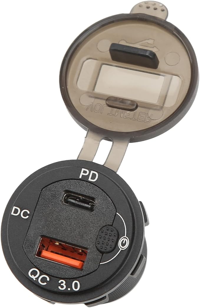 Car Charger Socket, USB Car Charger Adapter QCPD Fast Charging 12‑24V Waterproof Voltage Display Universal for Motorcycles Motorhomes Yachts