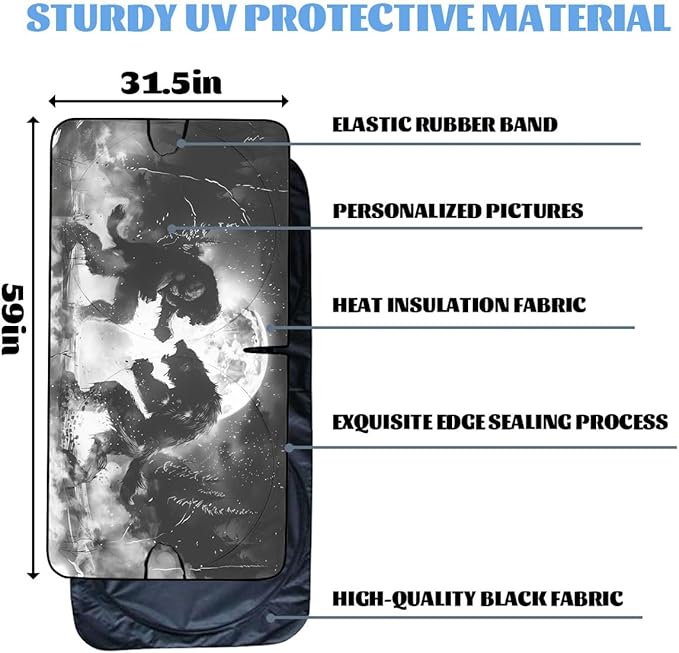 Bigfoot Car Window Sun Shield Fantasy Full Moon Werewolf Fight Bigfoot Front Window Sun Shade Rays Sun Shade Visor Protector for Car Sedan Truck SUV Accessories 59" L x 31.5" W