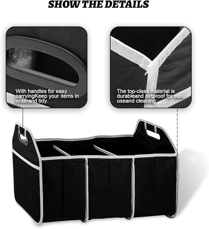 Car Storage Organizer, Automotive Consoles & Organizers, Trunk Organizer, Storage with Reinforced Handles, 3 Compartments Collapsible Trunk Storage Car Interior Accessories Fit for Most Cars