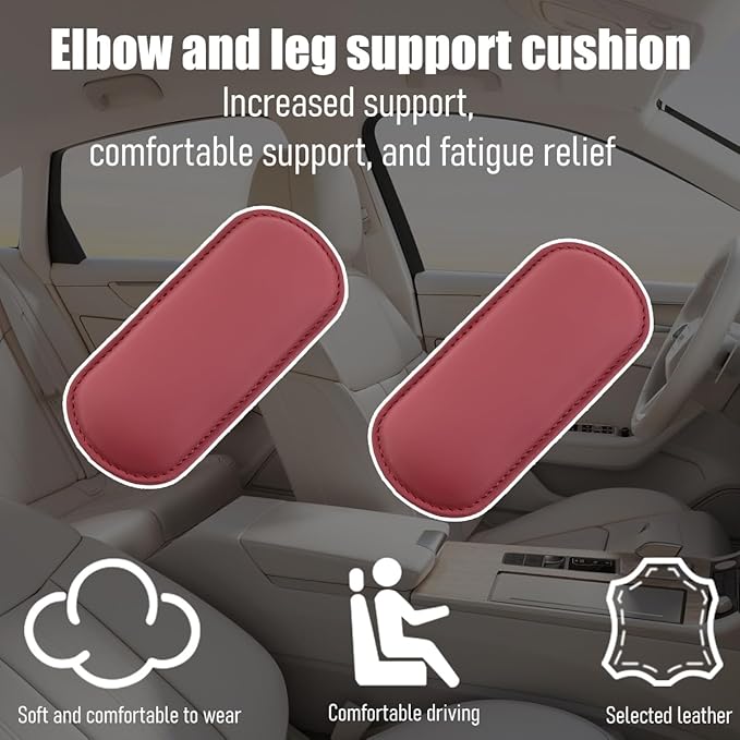 Car Knee Cushion Pad, Memory Foam Microfiber Leather Vehicle Door Armrest Pillow for Leg Elbow, Comfort Automotive Center Console Knee Pad Protector, Universal for Automobile RV Truck (Red)