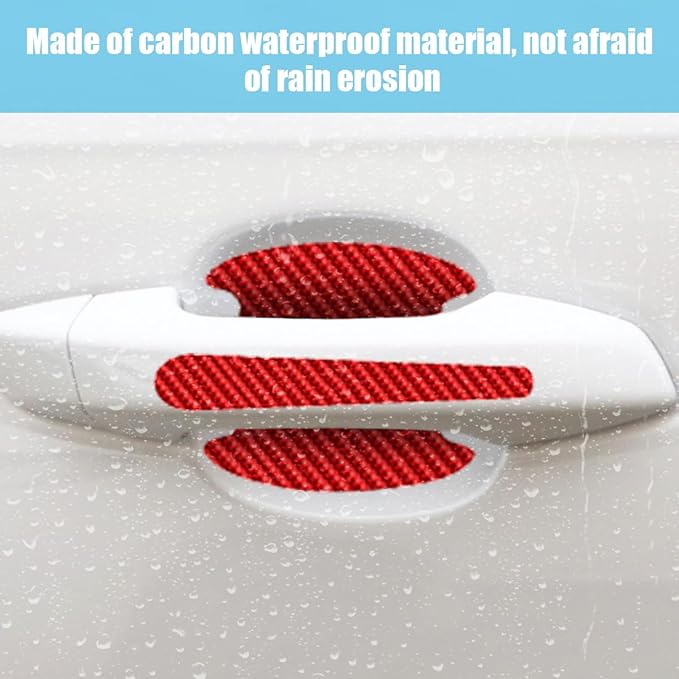8PCS Car Door Handle Scratch Protectors, Carbon Fiber Car Door Handle Bowl Sticker, Universal Auto Doors Handles Paint Guard Cover, Doors Handles Cup Protective Film for Cars (Red)