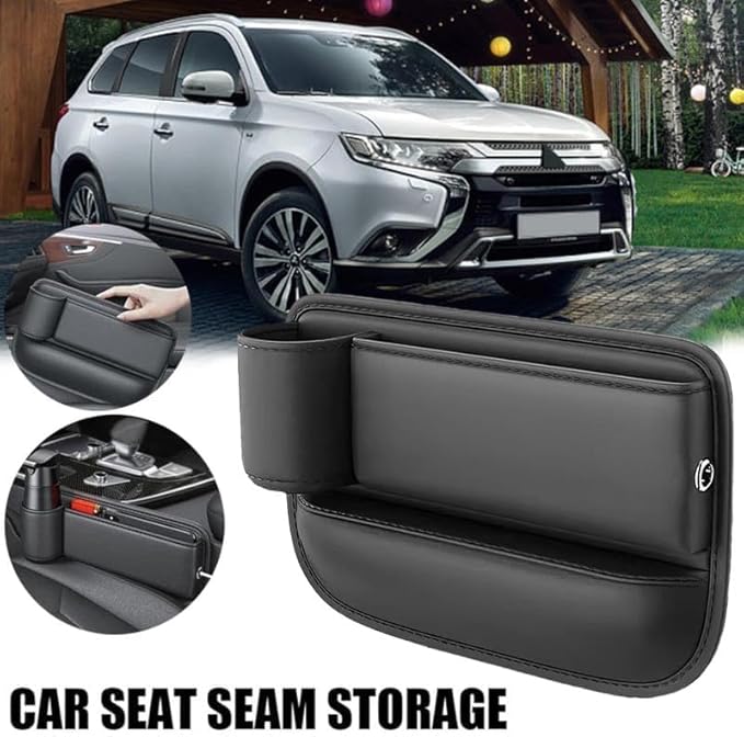 Seat Gap Storage Box, car seat Gap Filler Manager with Cup Holder and Charging Hole, car seat Manager, Leather Cup Holder Gap Bag (Main Driver-Black)