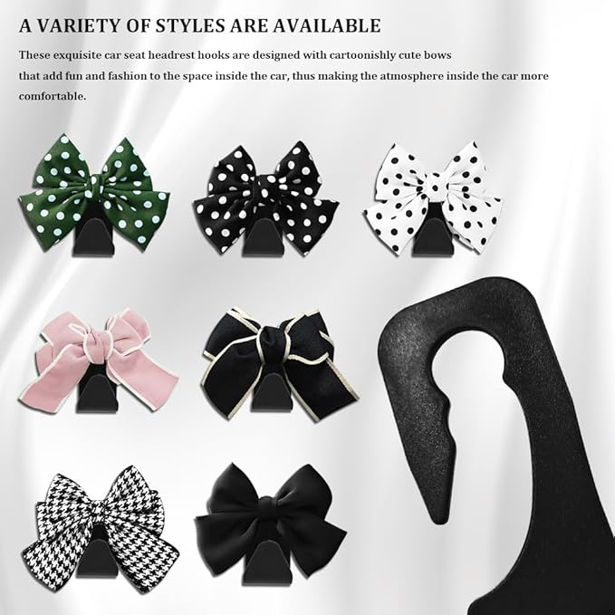 2PCS Car Seat Headrest Hooks, Purse Hook for Car, Bow Shaped Vehicle Backseat Storage Hooks, Universal Car Purse Holder Hook Car Accessories Compatible with Purse Coat (Black)