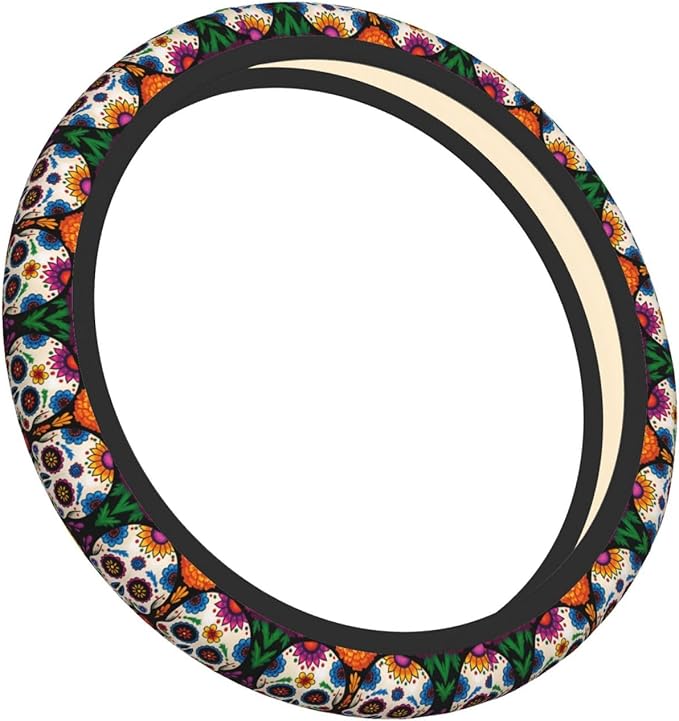 Neoprene Steering Wheel Cover Colorful-Skull Car Steering Wheel Cover Universal Fit for Most Cars