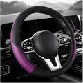 Car Steering Wheel Cover, 15 inch Carbon Fiber Microfiber Leather Elastic Steering Wheel Protector, Breathable Anti-Slip Comfortable Steering Wheel Covers for Most Cars (Black&Purple, AD)