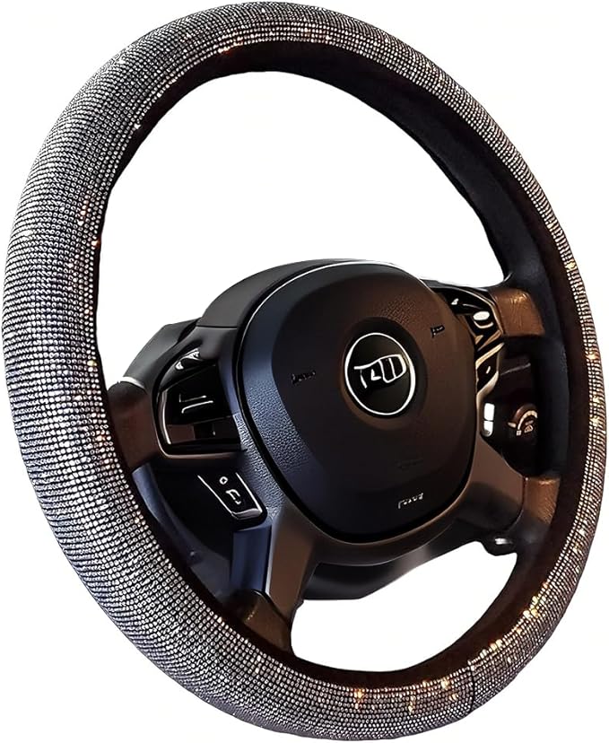 Bling Bling Women Steering Wheel Cover for car, 15 Inch Universal White Crystal Rhinestone Diamond Bling Accessories Anti-Slip Wheel Protector