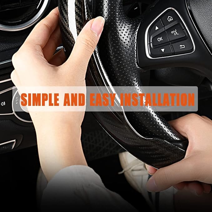 Steering Wheel Cover, 2PCS Segmented Steering Wheel Protector, Carbon Fiber Anti-Slip and Durable Car Accessory, Universal Fit for Most Cars，SUVs (Carbon Fiber Black)