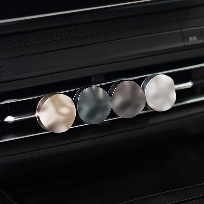 THEDOTS Silver Car Air Freshener, Frosted Ebony Scent, Solid Metal Fragrance, Odor Eliminator Auto Accessories for Men Gift