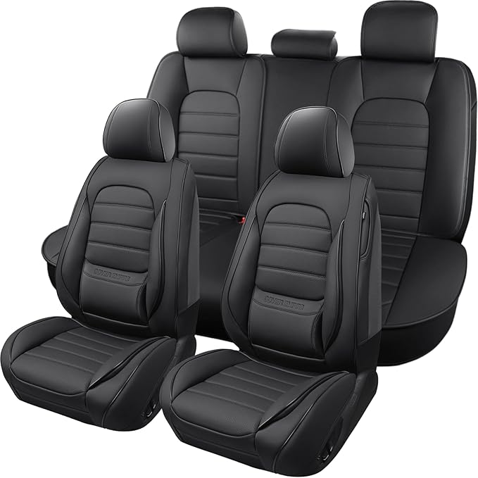 COVER EMPIRE Car Seat Covers Full Set, 5Pcs Universal Leather Seat Covers for Cars, Waterproof Front and Rear Seat Covers Breathable Automotive Vehicle Seat Cover for Most Trucks, SUVs, Sedans, Black
