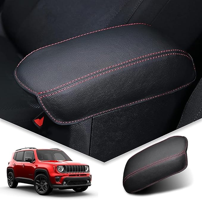 Armrest Cover for 2015-2023 Jeep Renegade BU (Latitude/Altitude/Trailhawk/Limited) Jeep Renegade BU Accessories Center Console Cover Protector Middle Protector PU Leather,Anti-Scratch,Non-SlipRed