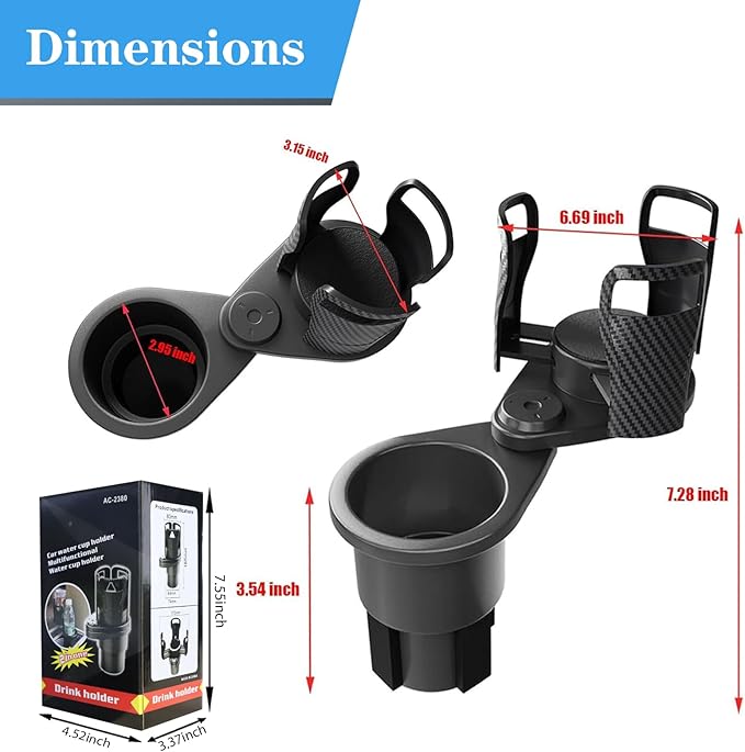 Adjustable Expandable Cup Holder for car Most Cars Trucks SUVs.-Car Cup Holder Expander fit cola Coffee Cups,2 in 1 cupholder Expander Compatible with Big Paper Bucket. (BJ-2380)