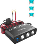 YANTU 270W Cigarette Lighter Adapter Splitter,QC3.0 & PD 150W Cigarette Lighter Socket with 12v USB Outlet/Plug and Outlet Eyelet Terminal,Double/Dual car USB Charger Multi Port with Switches