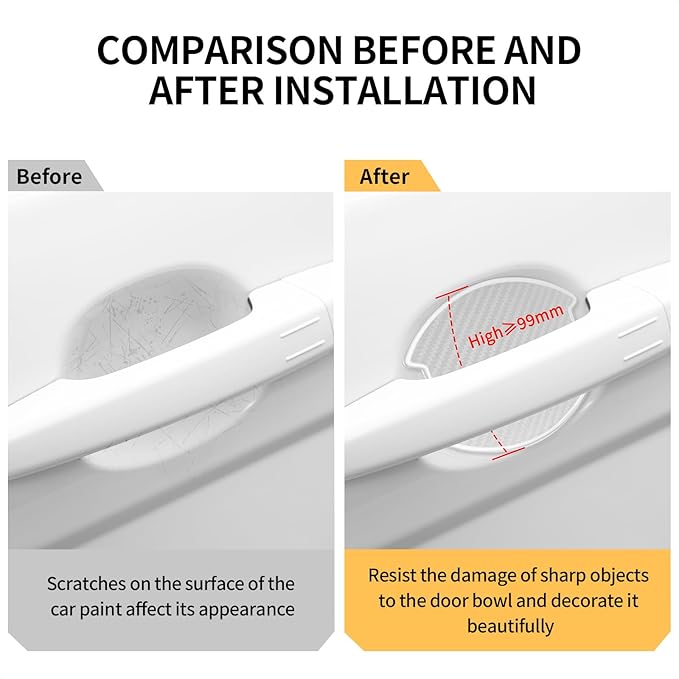 DriveAlly 4Pcs Silicone 3D Carbon Fiber Texture Car Door Handle Cup Protectors Paint Scratch Protector Sticker Vehicle Exterior Accessories 1.5mm Thick Scratch Guard Sticker (Semi-Transparent, Large)