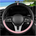 Car Steering Wheel Cover, 15 Inch Leather Anti-Slip Breathable Vehicle Steering Wheel Protector, Automotive Interior Protection Accessories, Universal for SUV Sedan Truck (Black/Pink)