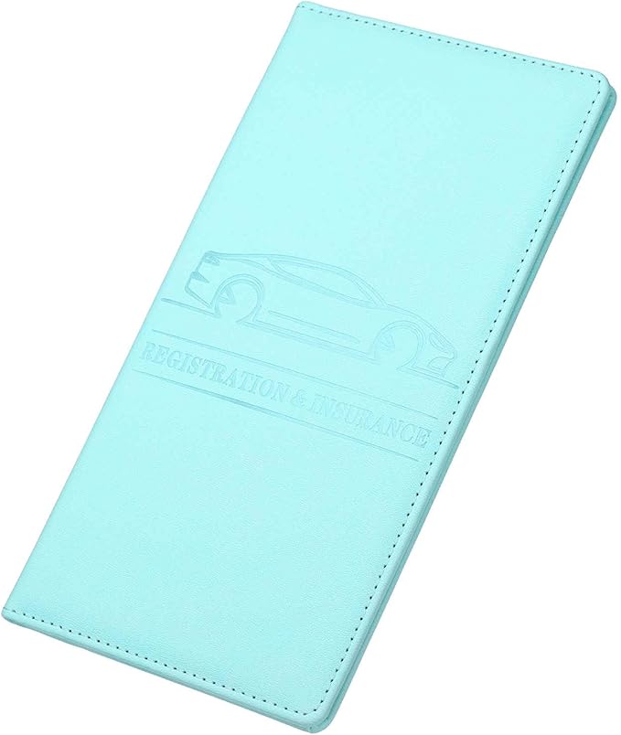 HARFINGTON Car Registration and Insurance Holder 9.65" x 4.92" PU Leather Vehicle Glove Box Organizer Storage Accessories Men Women Car ID Holder for License ID Cards Bank Cards, Blue