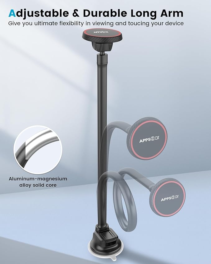 APPS2Car for MagSafe Car Mount Magnetic Phone Holder Upgraded 15-Inch Long Arm Suction Cup Windshield Mount fits iPhone 17 Pro Max Plus 16 15 14 13 12 Mini