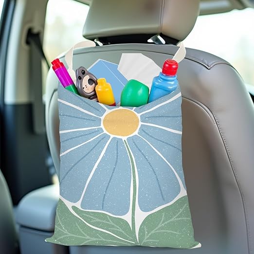 Groovy Flower Car Trash Can, Car Trash Bag Hanging, Waterproof Cars Back Seat Hanging Organizer and Storage Trash Bags for Vehicle Travelling Camping