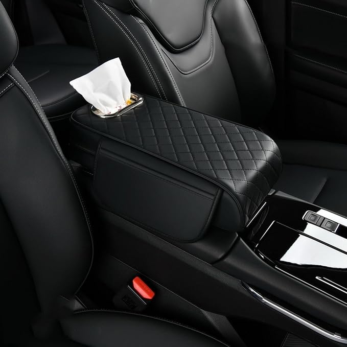 Car Armrest Pad for Toyota 4Runner 2000–2025, Center Console Cover with Memory Foam Cushion, Anti-Slip Protector, Arm Rest Cushion Car Interior Accessories,A Black