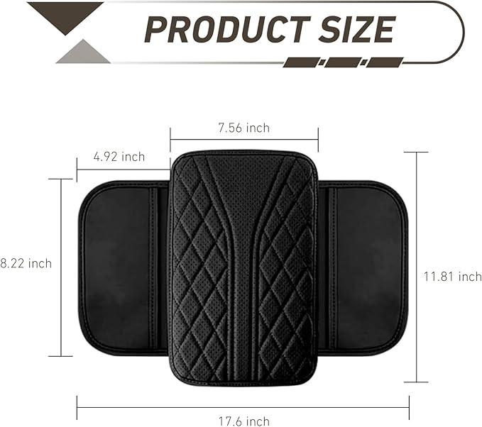 Car Center Console Cover, Leather Arm Rest Cover with Storage Bags, Multi-Functional Armrest Storage Box pad, Universal Interior Accessories for SUV, Sedan, Truck (Black)