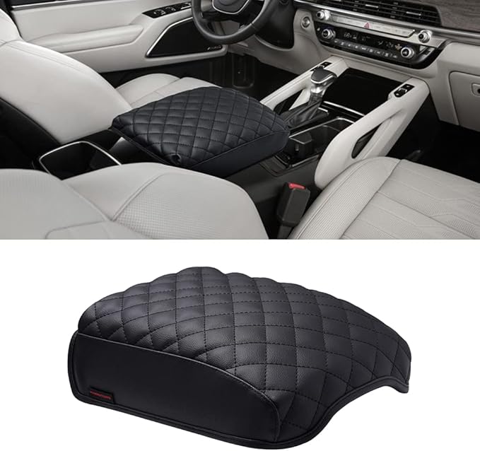 KMMOTORS Telluride Console Cover, Armrest Cushion, Vegan Leather, Console lid Protector, Anti-Scratch (Black)