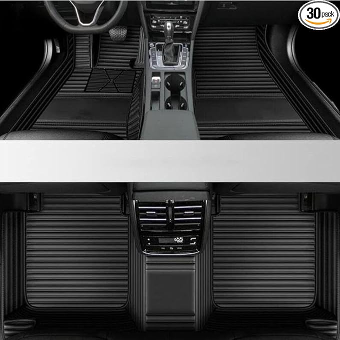 Custom Luxury Leather Car Floor Mats Upgrade Your Car's Interior All-Weather Protection for Cars, SUVs, Trucks Compatible with Automotive Mats (Black Narrow Strip)
