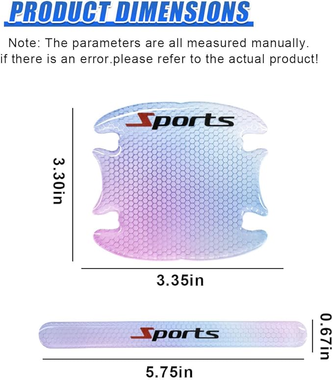 8PCS Laser Car Door Handle Protector, Anti-Scratch & Bumping Auto Door Bowl Protector with Reflective Design, Universal Self-Adhesive Vehicle Exterior Decoration Accessories(Sport)