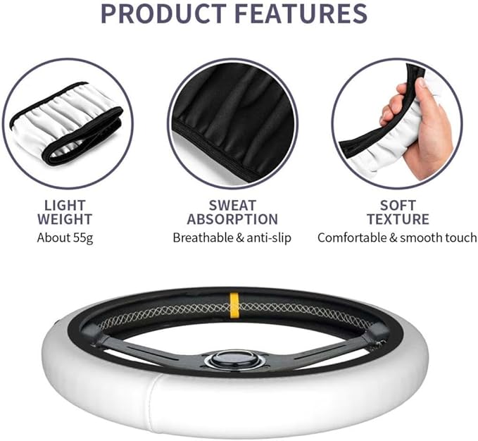 Elastic Stretch Steering Wheel Cover,Warm in Winter and Cool in Summer, Car Universal 15 inch, Microfiber Breathable Ice Silk, Anti-Slip, Odorless, Easy Carry,White