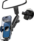 Rear View Mirror Phone Holder, 360° Rotating Car Phone Holder Mount Compatible with All 4-7 Inch iPhone and Android Cell Phones (Blue)
