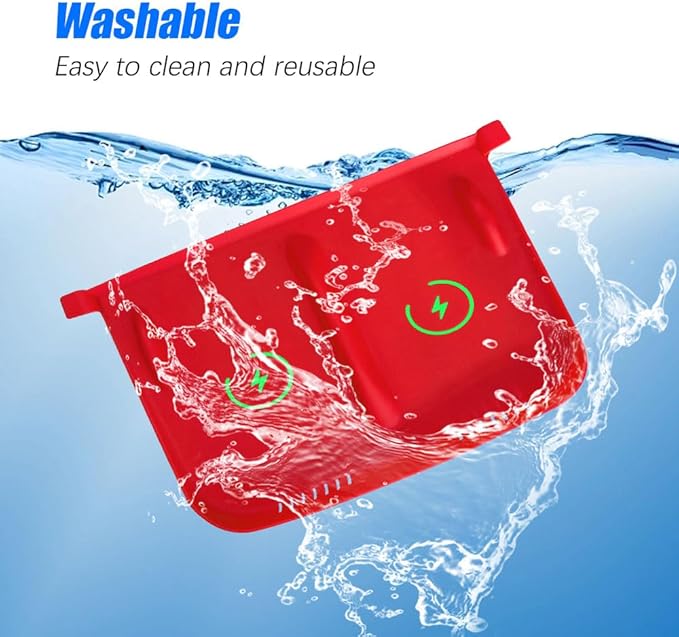Center Console Wireless Charger Anti-Slip Silicone Mat, Waterproof Phone Pad for Wireless Charging, Car Interior Accessories Universal for Model 3 Model Y 2021-2024 (Luminous, Red)