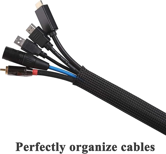 25ft - 3/8 Inch Cable Management Sleeve Protector,Wire Loom PET Expandable Wire Sleeving for Office TV Computer Home Theater Engine Bay Cord Organizer,Protect Cables from Pet Cat Dog Chewing,Black