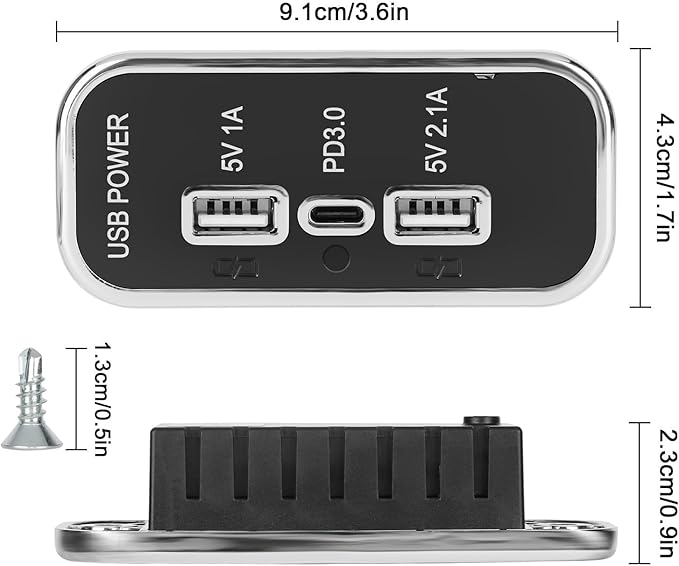Linkstyle 12V USB Outlet, Dual USB A & 18W USB C Fast Charger Socket Panel with LED Light Flush Mount for Car Marine RV Truck
