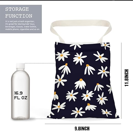Pykfrhh Car Trash Bag, Car Garbage Bag, Car Trash Bag Hanging, Waterproof Car Back Seat Organizer, Car Trash Can for Car Accessories, Vehicle, Travelling, Camping, Flower Daisy Decor