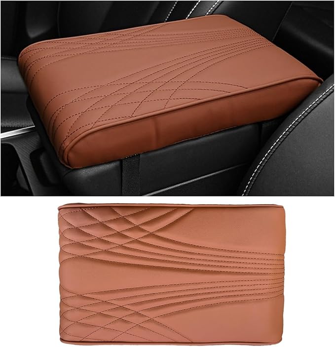 Ziciner Car Center Console Cover, Leather Memory Foam Armrest Cushion Protection Pad, Waterproof Hand Rest Pillow with Height Increase, Universal Accessory for Most Car (Brown #Angel)