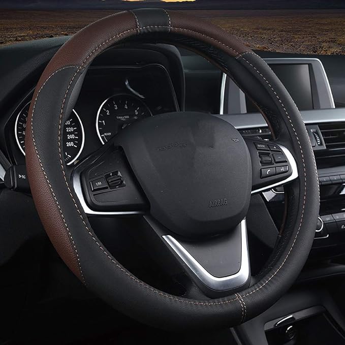 Car Steering Wheel Cover with Durable PU Leather, Universal 15 inch Fit for Car Truck SUV, Breathable Anti Slip Auto Steering Wheel Covers for Men and Women