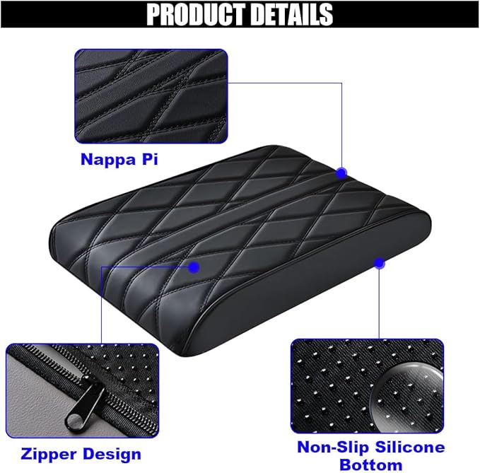 Car Center Console Cover Pad, Leather Auto Console Arm Rest Cover, Waterproof Car Armrest Seat Box Cushion Protector, Memory Foam Armrest Pillow for Most Cars