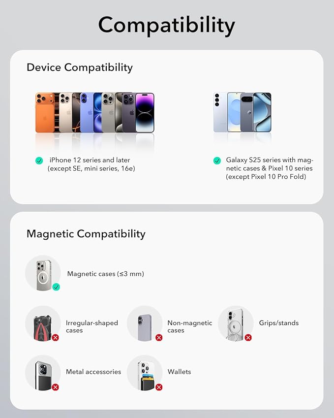 ESR for 15W MagSafe Car Mount Charger, MagSafe Car Charger, Dashboard Magnetic Wireless Charging Mount, for iPhone 17e/17/16/15/14/13/12, Galaxy S26/S25, Pixel 10, Fast Charging, Car Accessories,Black