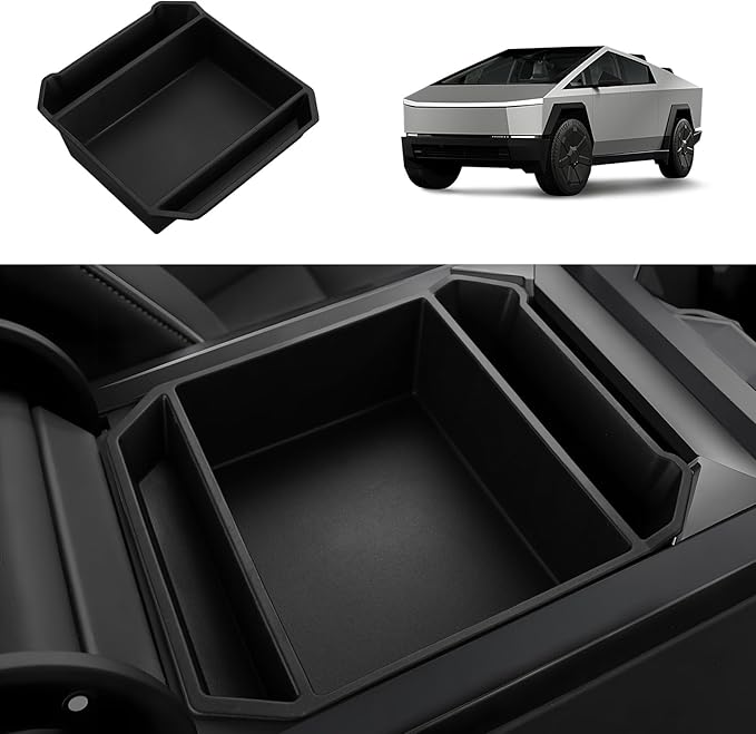 Motrobe Center Console Organizer for 2024-2026 Tesla Cybertruck Accessory Premium TPE Anti-Slip Armrest Storage Tray, OEM-Style Interior Accessories, No-Rattle Insert Box for Sunglasses, Phone & Coins
