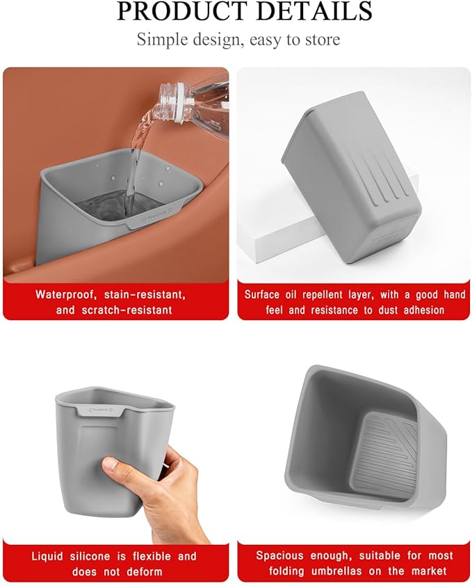 XmuxHai Car Interior Storage Box, Black Silicone Door Side Organizer with Umbrella Holder and Trash Can, Vehicle Accessory (Grey)