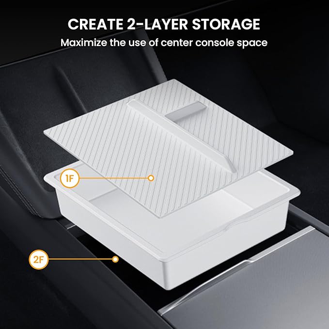 Center Console Organizer for New Model 3/Y: 2PCS Center Console Storage, Armrest Tray for Tesla 2025+ Model Y Juniper & 2024-2025 Model 3 Highland with ABS Material Non-Slip Wear-Resistant White
