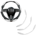 LevChall Carbon Fiber Steering Wheel Cover, 3-Piece Set Anti-Skid Comfortable Grip Segmented Butterfly Design, Easy Snap-On Installation Universal Fit 99% Cars, White
