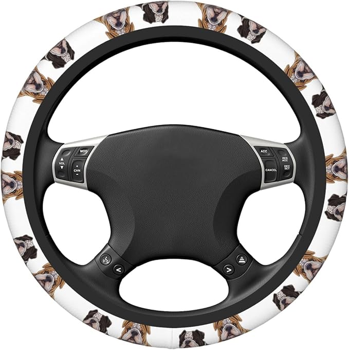 Elastic Steering Wheel Cover, English Bulldogs Car Wheel Covers for Women Men Anti-Slip Steering Wheel Protector Car Accessories, Universal 15 Inch Fit Auto, Suvs, Truck