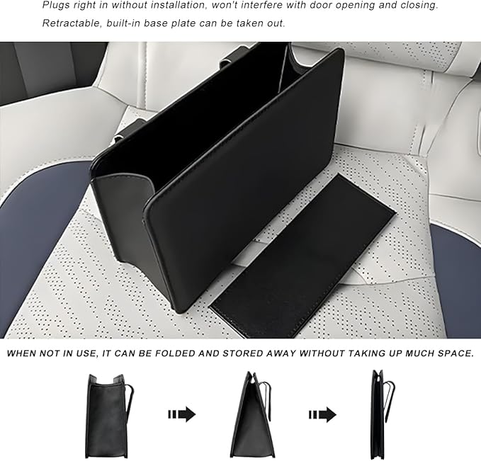 Car Trash Can, Leather Mini Dustbin Auto Storage Container with One Roll Trash Bag, Waterproof Foldable Garbage Organizer Interior Hanging Bag for Most Vehicles, Car Accessories (Beige)