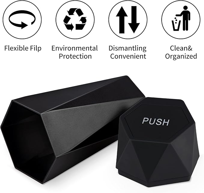 JUSTTOP Car Trash Can with Lid, Diamond Design Small Automatic Portable Trash Can, Easy to Clean, Used in Car Home Office (Black)