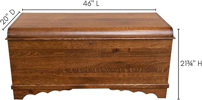 Rustic Red Door Co. Cedar Hope Chest with Waterfall Top, Amish Made Wooden Storage Trunk Box for Bedroom, Blanket, Clothes, Anti-Slam Hinges and Lock, 46", Rustic Quartersawn Oak Wood, Asbury Stain