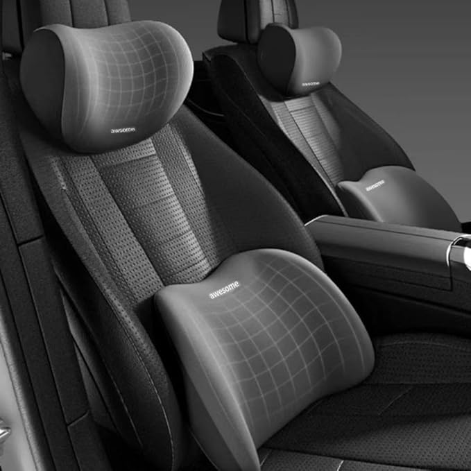 Car Headrest Lumbar Support Cushion for Subaru Outback 2024,reathable Comfortable 3D Memory Foam Adjustable Car Headrest and Lumbar Cushion,Black
