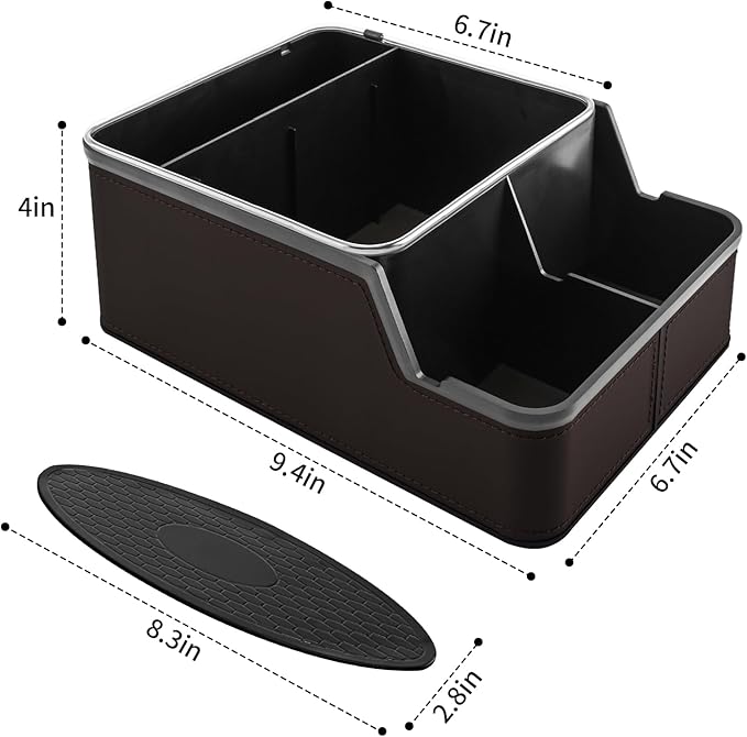 Car Seat Organizer with Phone Holder,Armrest Cup Holder Tray Truck Organizer & Storage Front Seat Organizer Small Car Caddy fit for Car SUVs Pickup Truck Van(Brown)