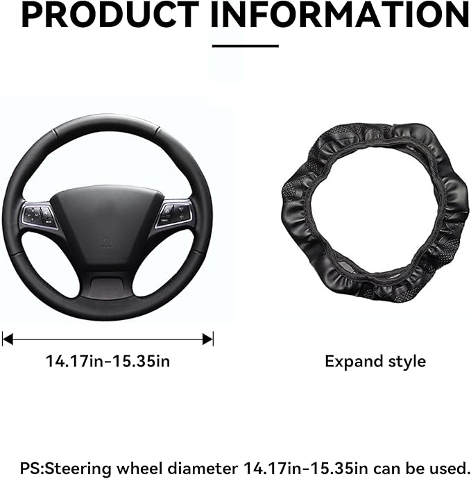 Car Steering Wheel Cover, 15 inch Carbon Fiber Microfiber PU Leather Elastic Steering Wheel Protector for Men Women, Anti-Slip Breathable Car Interior Accessories for Most Cars (Beige)