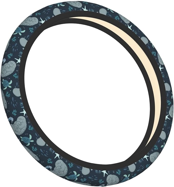 Manatees Steering Wheel Cover Anti-Slip,Sweat Absorption Universal 15 inch Steering Wheel Covers Cute car Accessories for Men Women